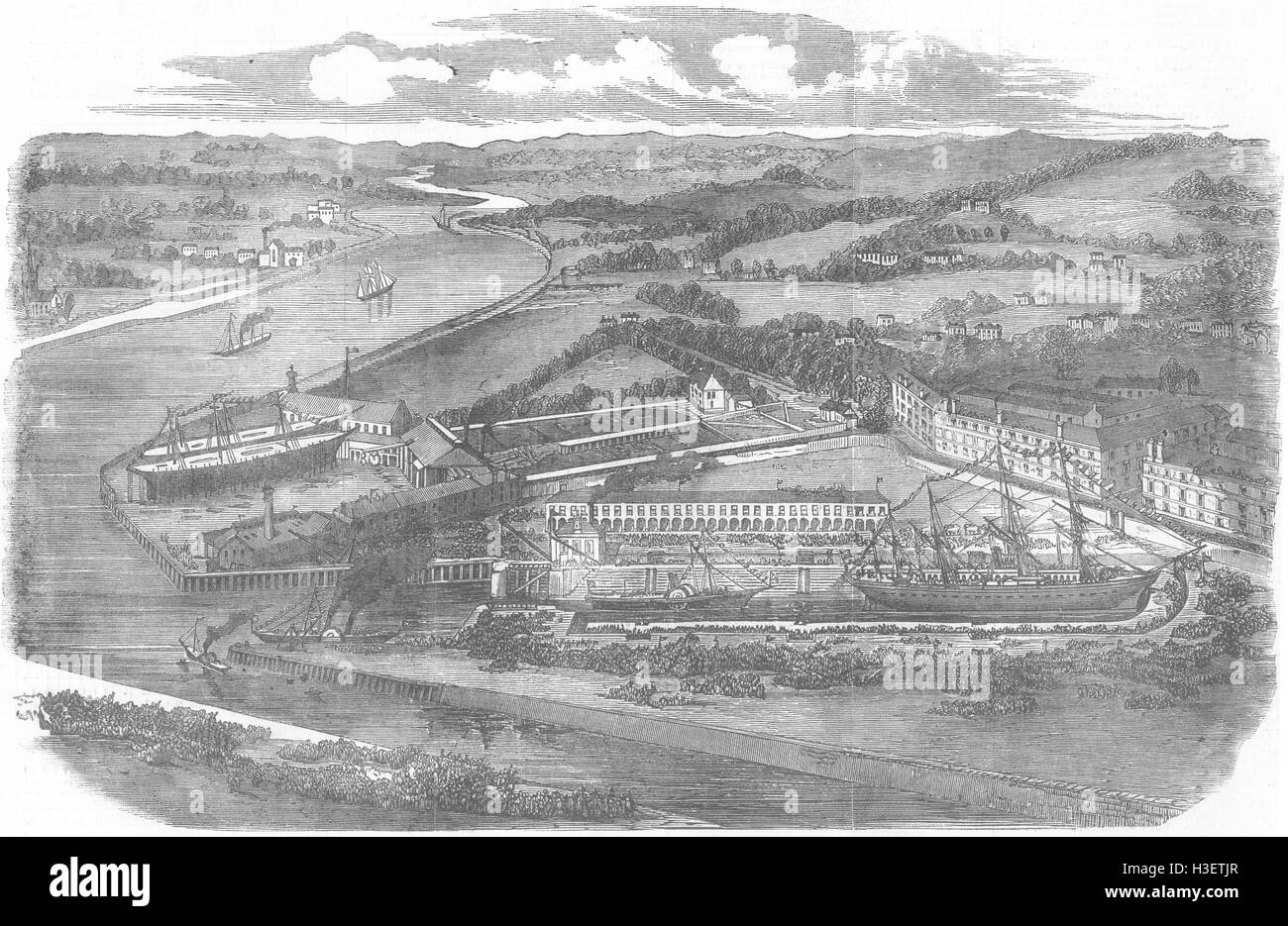 Schottland neue dock, Meadowside, Partick, Glasgow 1858. Illustrierte London News Stockfoto