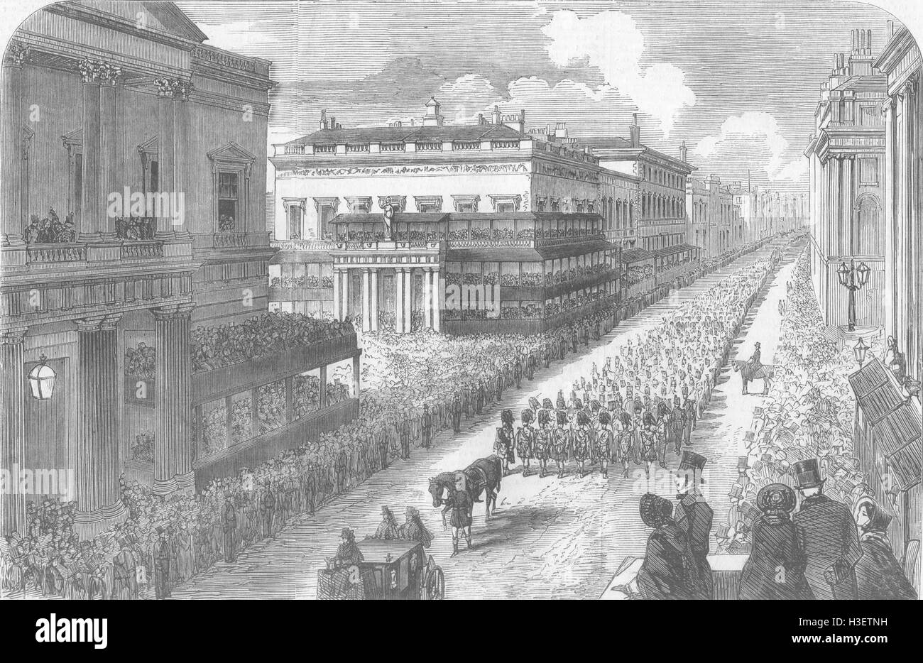 LONDON-Beerdigung des Herzogs von Wellington, Pall Mall 1852. Illustrierte London News Stockfoto
