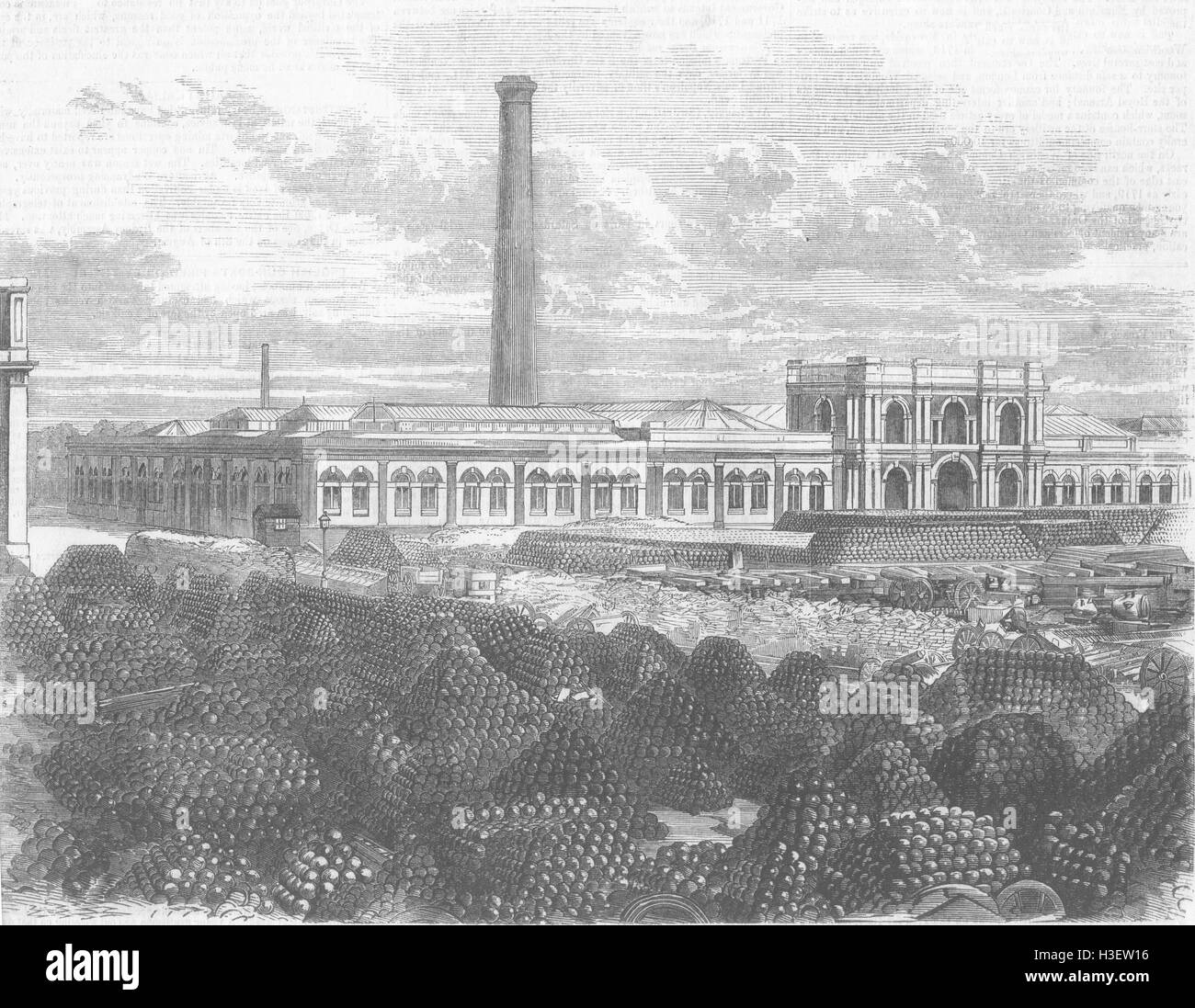 LONDON Die neue Shell-Fabrik in Woolwich 1856. Illustriert von Zeiten Stockfoto