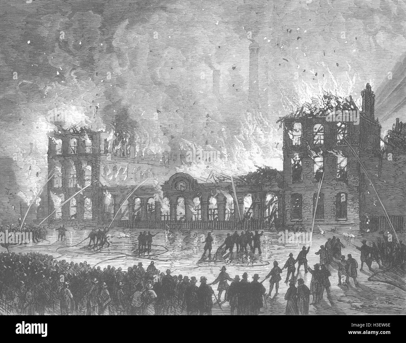 Drucken von Schottland Büros, Edinburgh, brannte 1878. Illustrierte London News Stockfoto