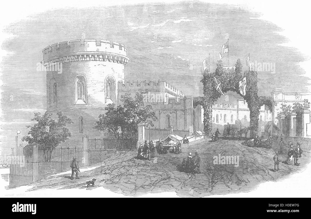 CUMBS Ct-Häuser, Carlisle & Triumphbogen 1855. Illustrierte London News Stockfoto