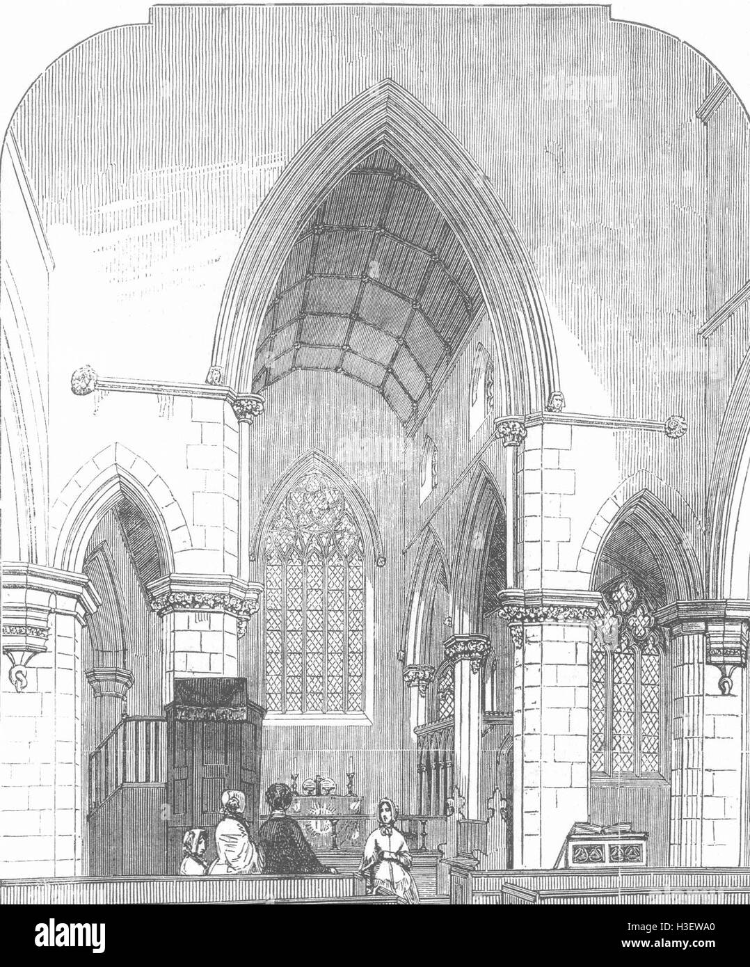 LONDON-Altarraum der Dreifaltigkeitskirche, Haverstock Hill 1850. Illustrierte London News Stockfoto