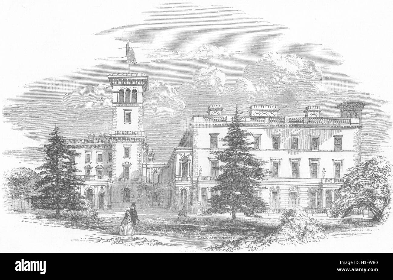 ISLE OF WIGHT Osborne-der Gartenfassade 1850. Illustrierte London News Stockfoto ISLE OF WIGHT Osborne-der Gartenfassade 1850. Illustrierte London News Stockfoto