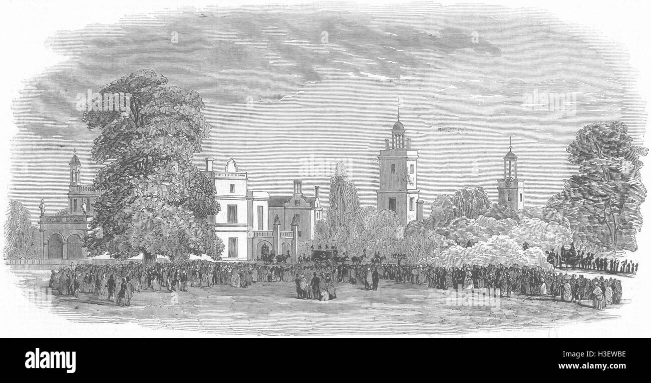 Mitarbeiter Funeral Parade vorbei Drayton Manor 1850. Illustrierte London News Stockfoto