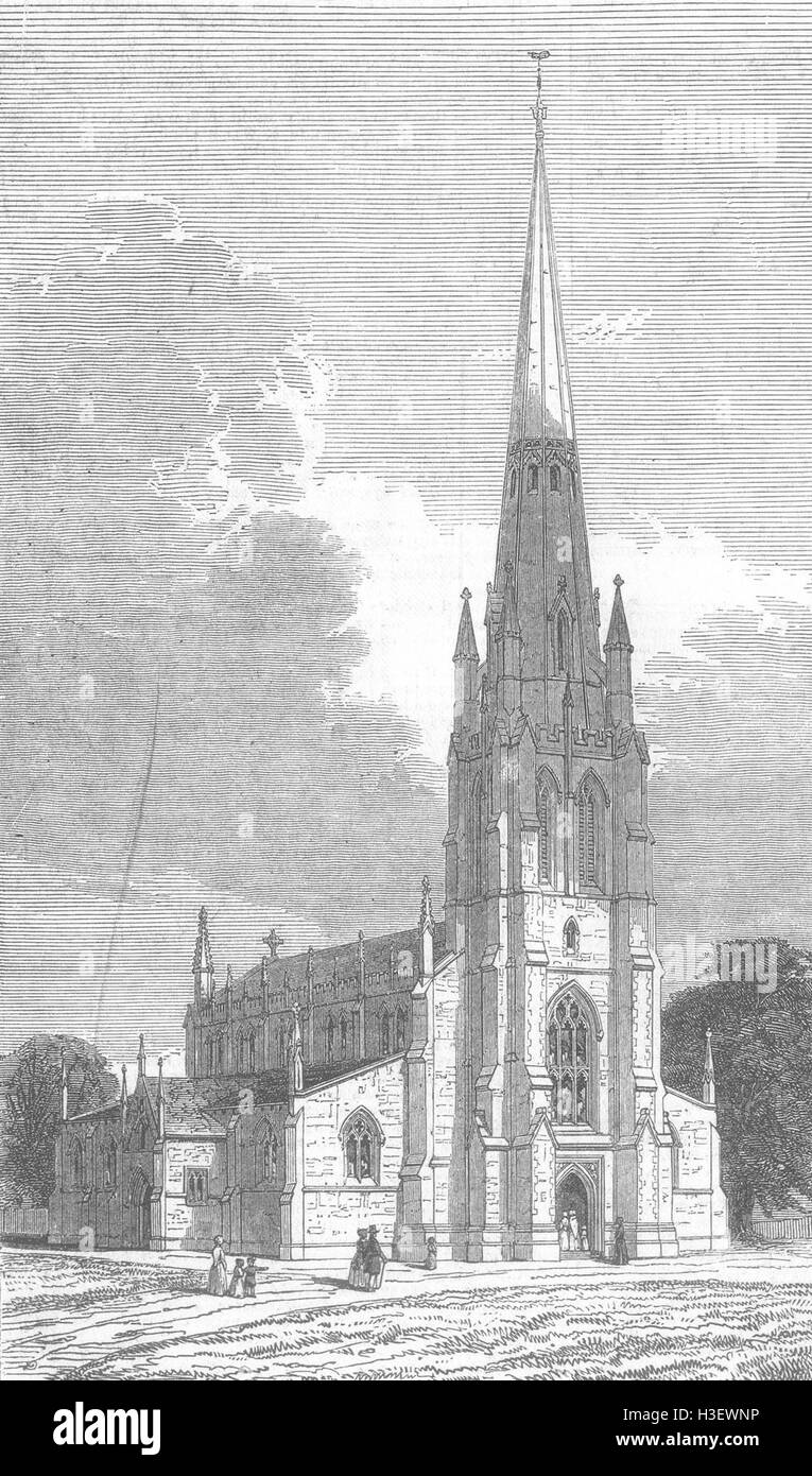 Londoner St. Mary's neue Kirche, Herne Hill 1844. Illustrierte London News Stockfoto