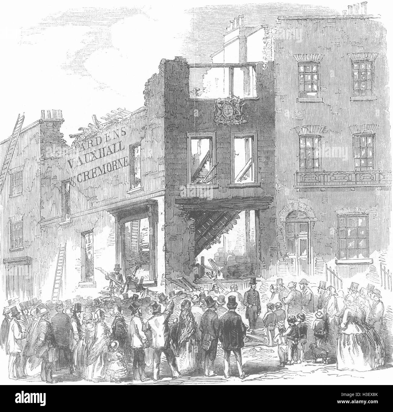 LONDON tödlichen Explosion von Feuerwerkskörpern in Lambeth 1858. Illustrierte London News Stockfoto