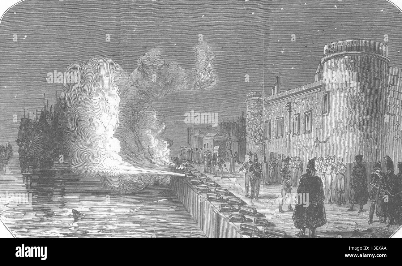 Indien brennen Turm Waffen, Nacht, für Siege, Indien 1846. Illustrierte London News Stockfoto