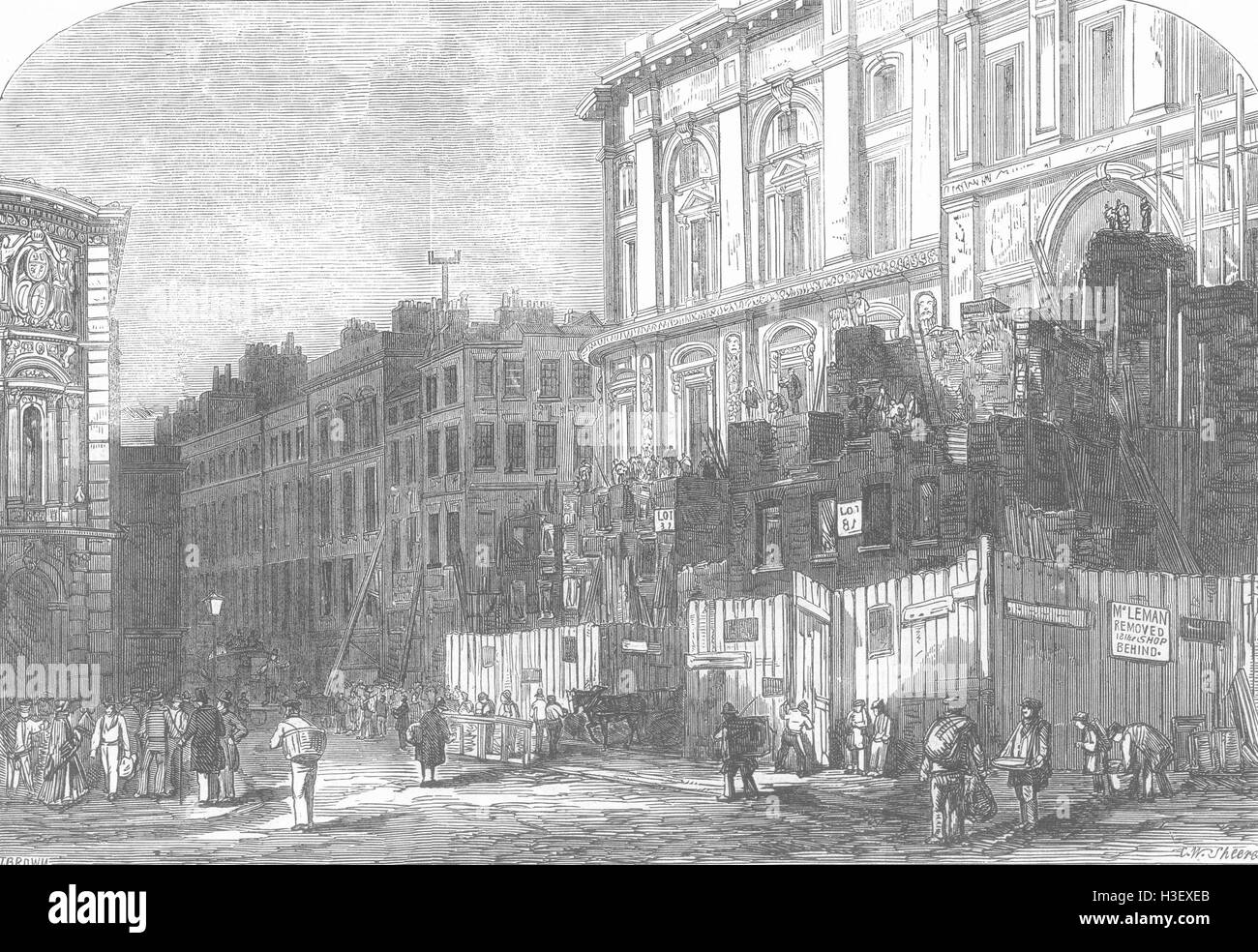 LONDON alt & neue Gebäude, Threadneedle St 1855. Illustrierte London News Stockfoto