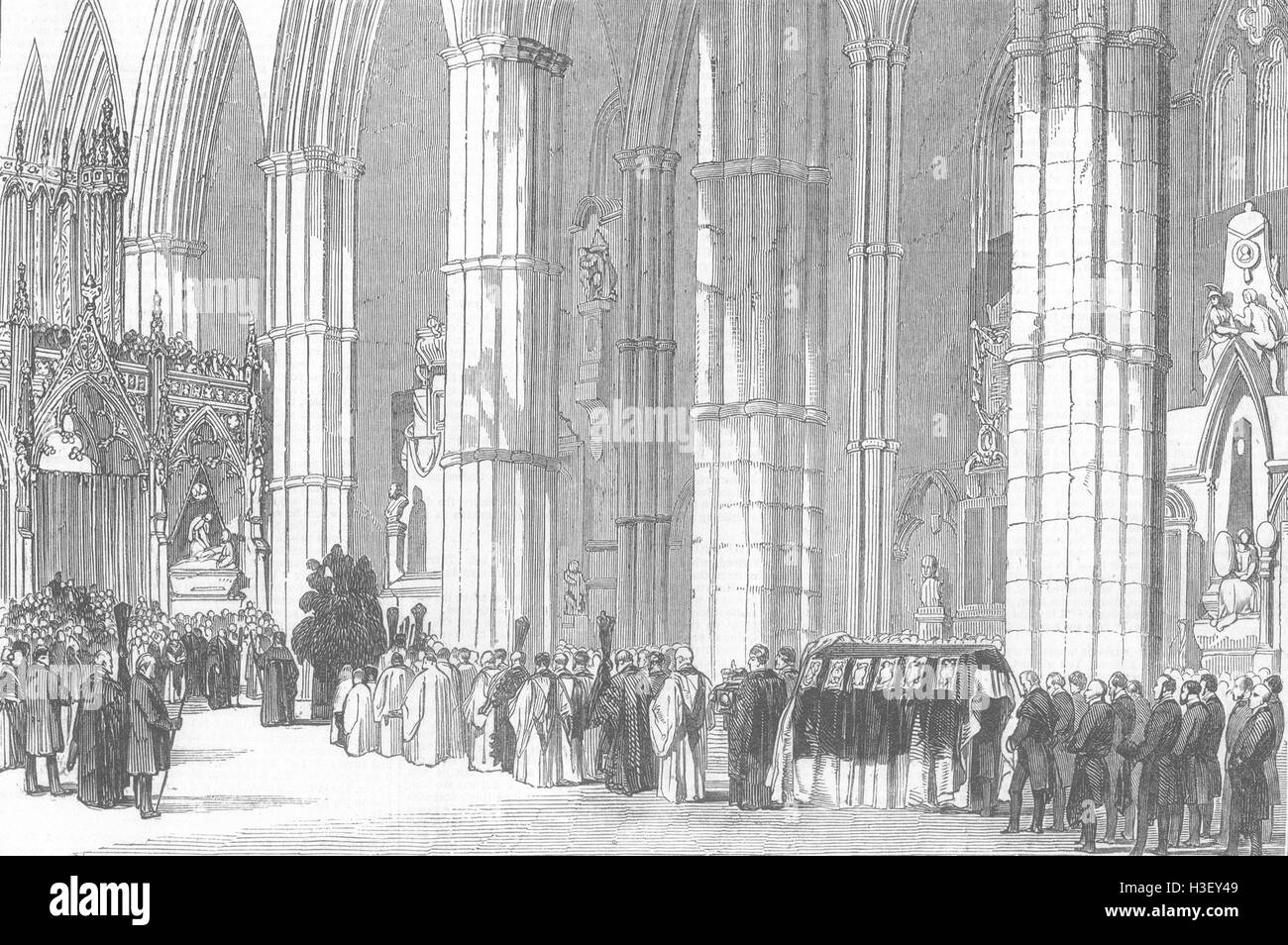 LONDON-Herzog von Northumbs Beerdigung, Westminster Abbey 1847. Illustrierte London News Stockfoto