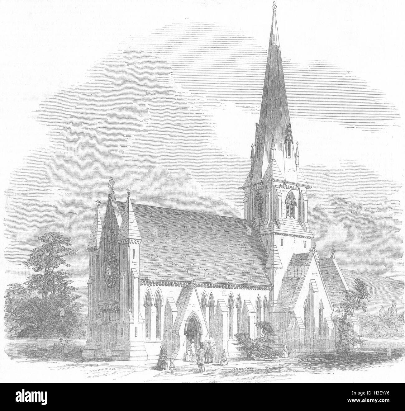 YORKS Meanwood neue Kirche, in der Nähe von Leeds 1849. Illustrierte London News Stockfoto