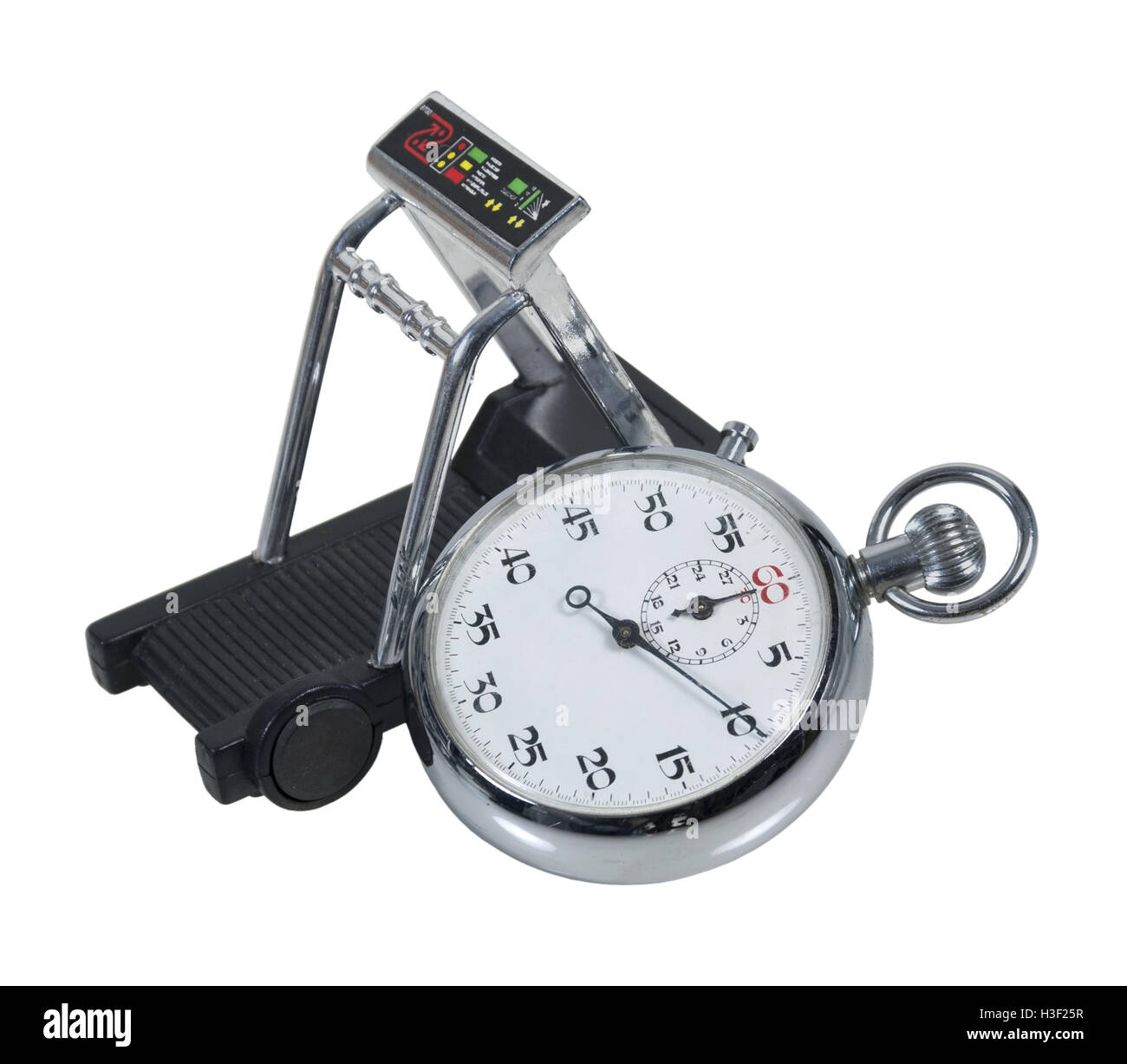 Silber Stoppuhr und eine Übung Laufband - Pfad enthalten Stockfoto