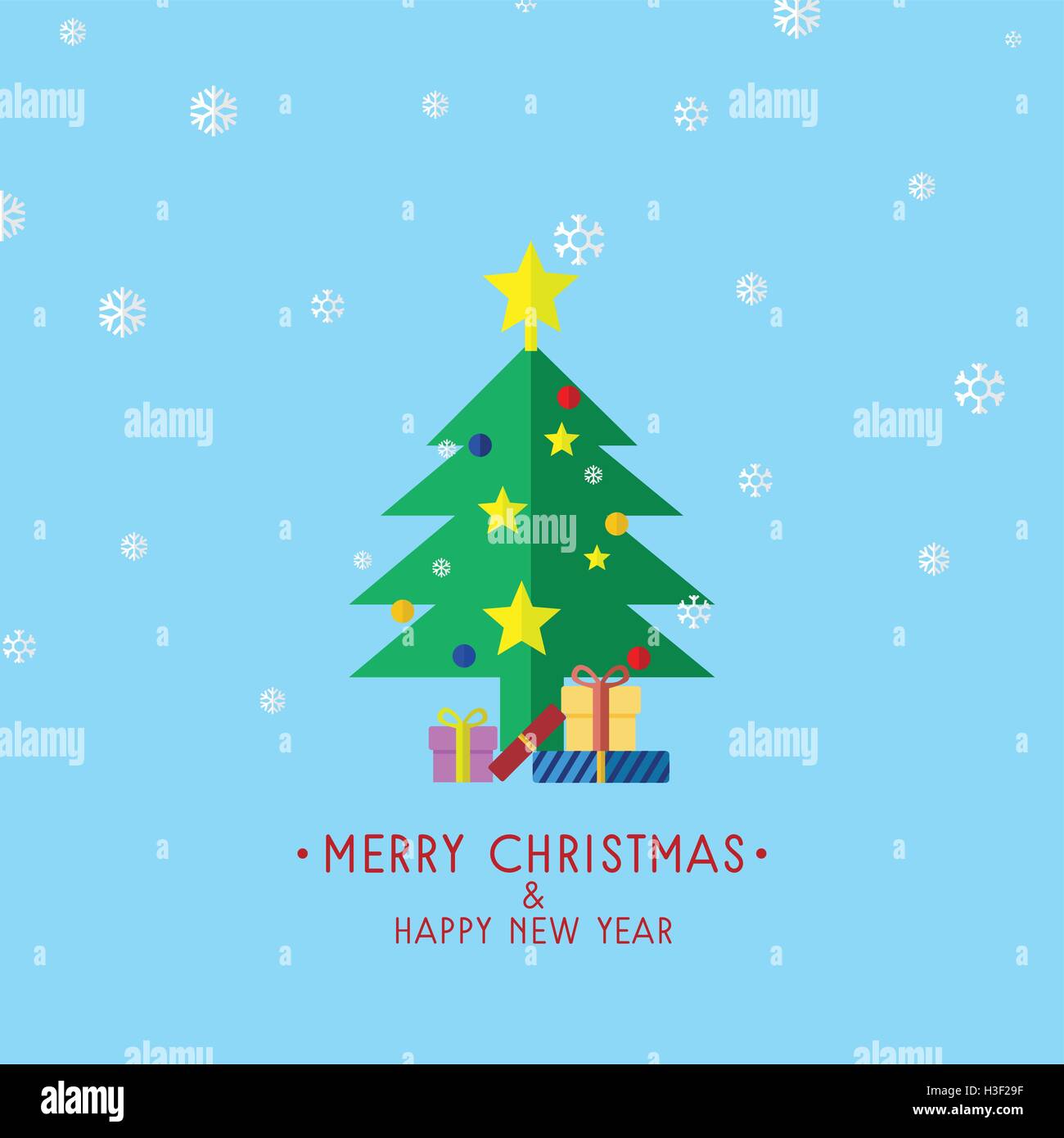Weihnachtsbaum mit Geschenken, Weihnachtskarte-Vektor-Illustration Stock Vektor