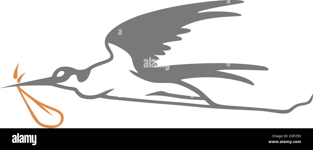 Storch mit Bundle Cartoon Logo Vektor Stock Vektor