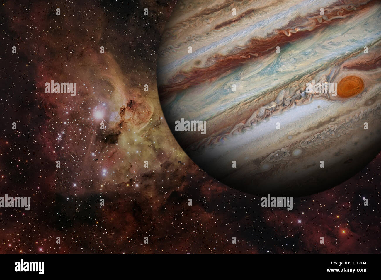 Sonnensystem - Jupiter. Es ist der fünfte Planet von der Sonne und der größte in unserem Sonnensystem. Seine riesigen Planeten. Stockfoto