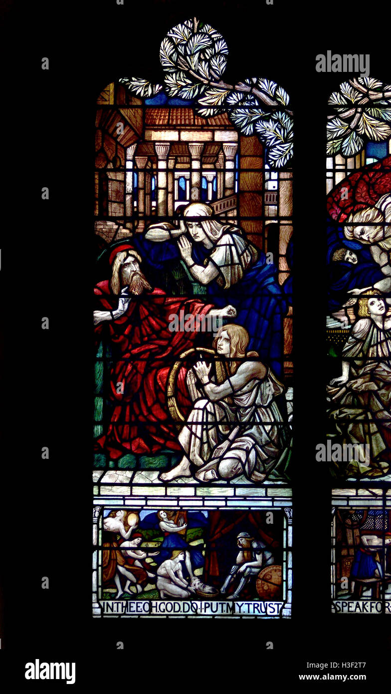 London, England, Vereinigtes Königreich. Holy Trinity Church, Sloane Street. Glasmalerei-Fenster: (Sir William Richmond; 1910) beruhigende Saul David Stockfoto