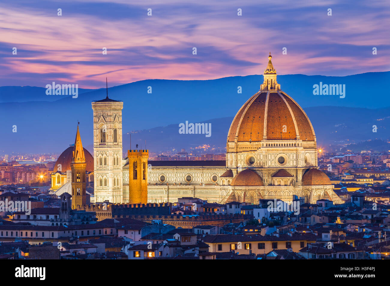 Die Dämmerung von Florenz in der Toskana, Italien. Stockfoto