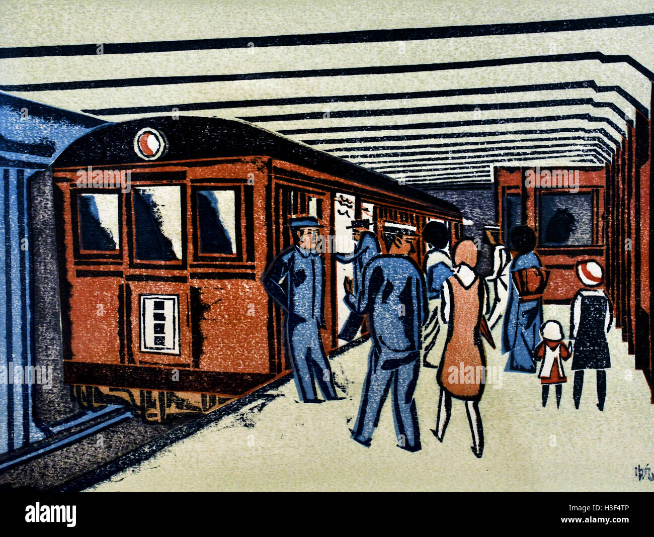 U-Bahn 1931 Senpan Maekawa Tokyo Japan (farb Holzschnitt auf Papier) Stockfoto