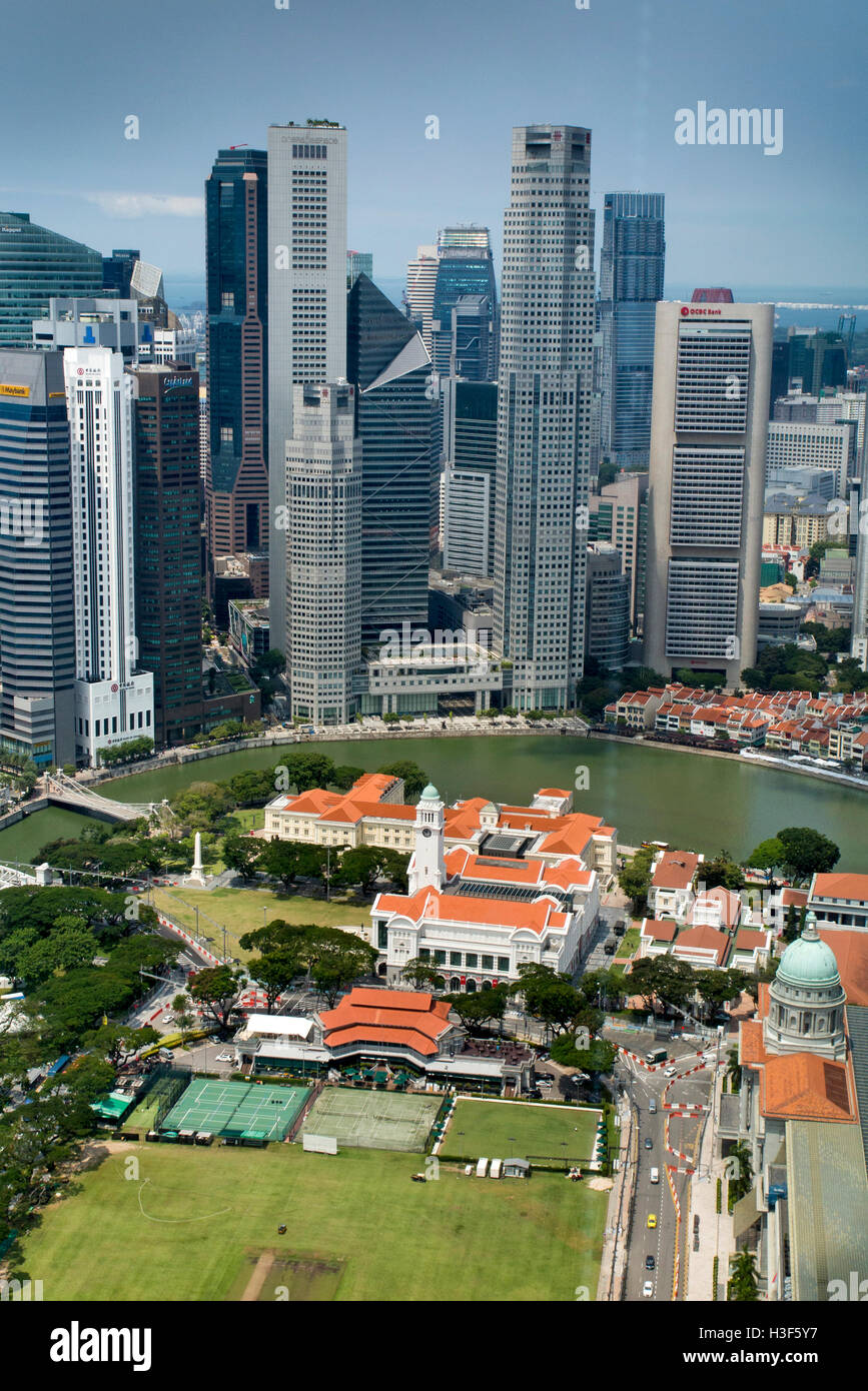 Singapur, Padang und Geschäftsviertel, erhöhten Blick von Swissotel Equinox Restaurant Stockfoto