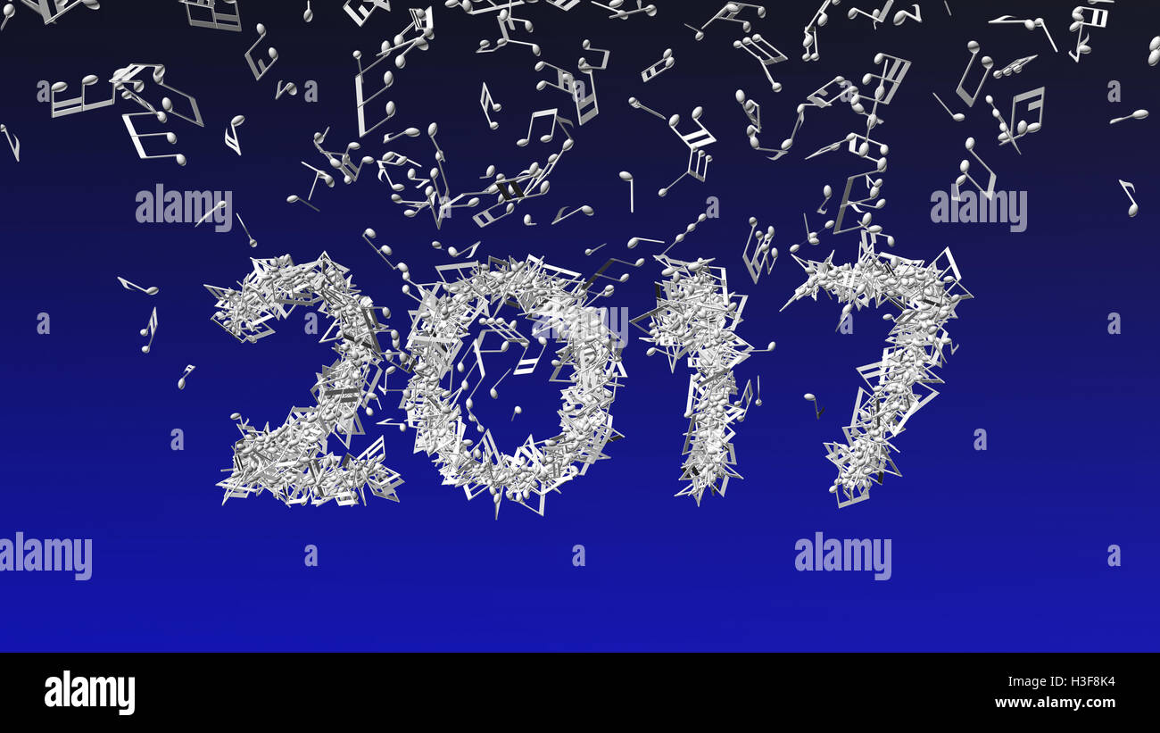 Neujahr 2017 gemacht von Musiknoten Stockfoto