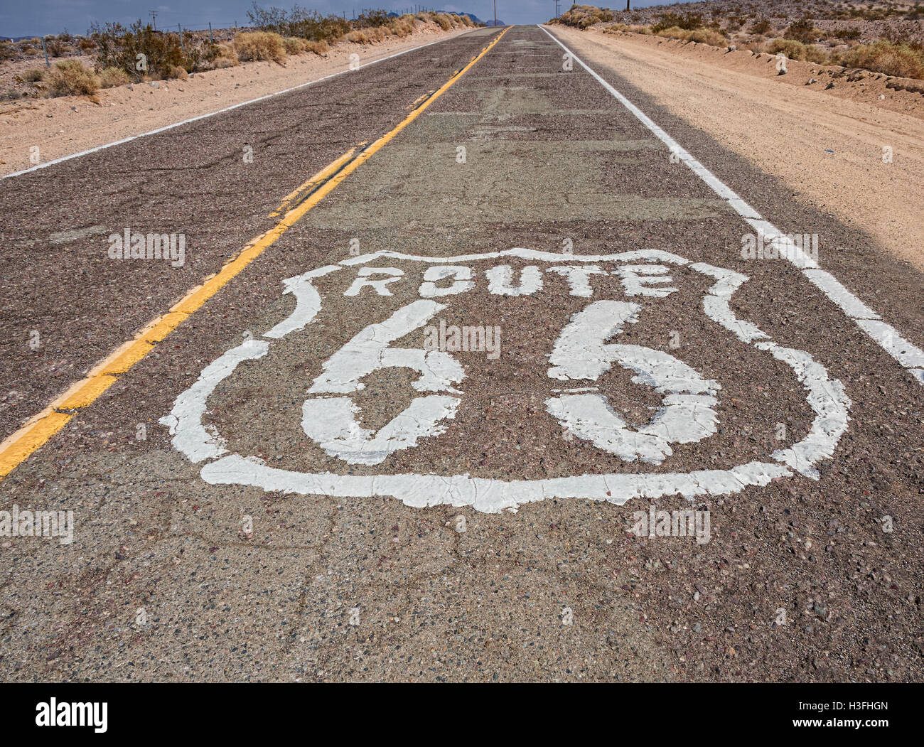 USA Route 66 (US 66 oder Route 66), auch bekannt als der Will Rogers-Autobahn, die Main Street of America oder der Mother Road, war eine Stockfoto