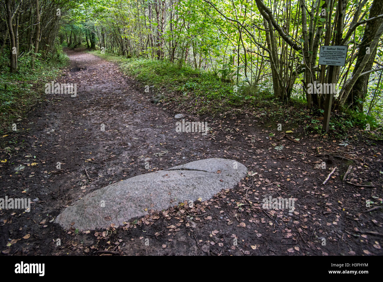 Balfour Stein markiert das Grab von Brigadier Barthold Balfour am Weg auf den Pass von Killiecrankie in Glen Garry, Schottland Stockfoto