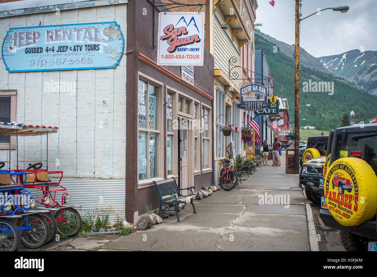 Unternehmen entlang der Main Street in Silverton, Colorado, USA Stockfoto