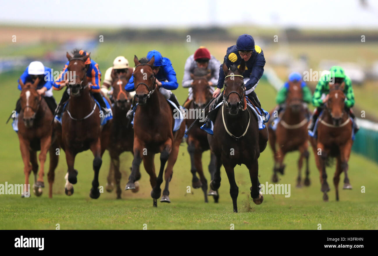 Muffri'ha (vorne rechts) geritten von Pat Cosgrave gewinnt die Godolphin Stud und stabile Mitarbeiter Auszeichnungen Darley Einsätze tagsüber zwei der Dubai Future Champions Festival in Newmarket Racecourse. Stockfoto