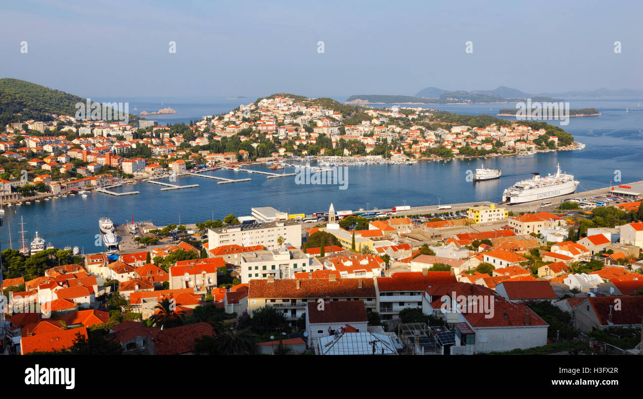 Panoramablick auf Hafen Gruz in Dubrovnik Stockfoto