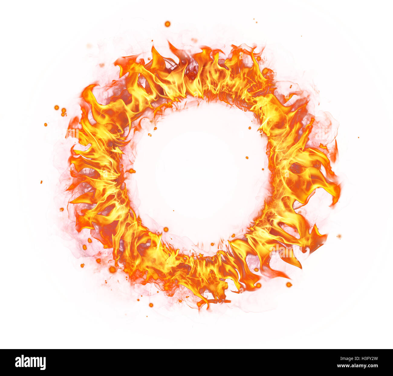 Abstrakte Form des Feuers Kreis isoliert auf weißem Hintergrund Stockfoto