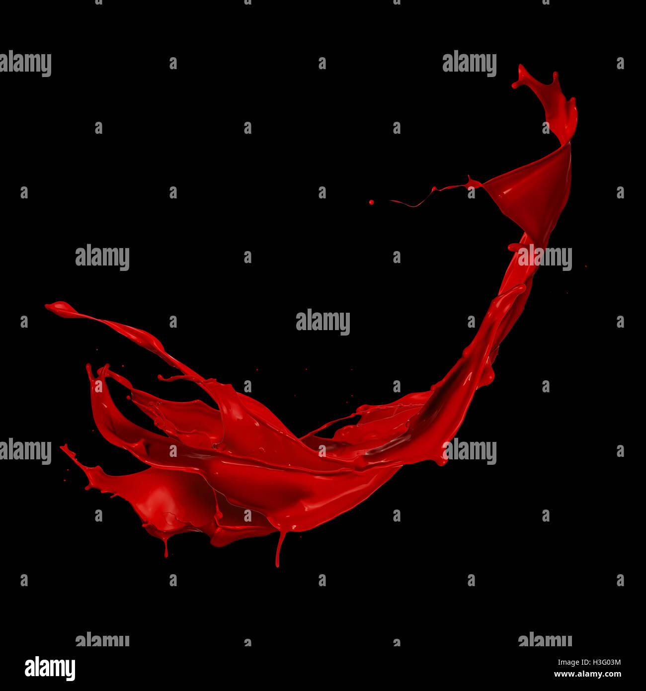 abstrakte rote Spritzer auf schwarzem Hintergrund isoliert Stockfoto