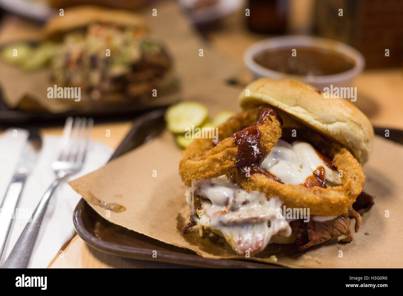 Das Z-Man-Sandwich bei Joe's Kansas City Bar-B-Que. Stockfoto