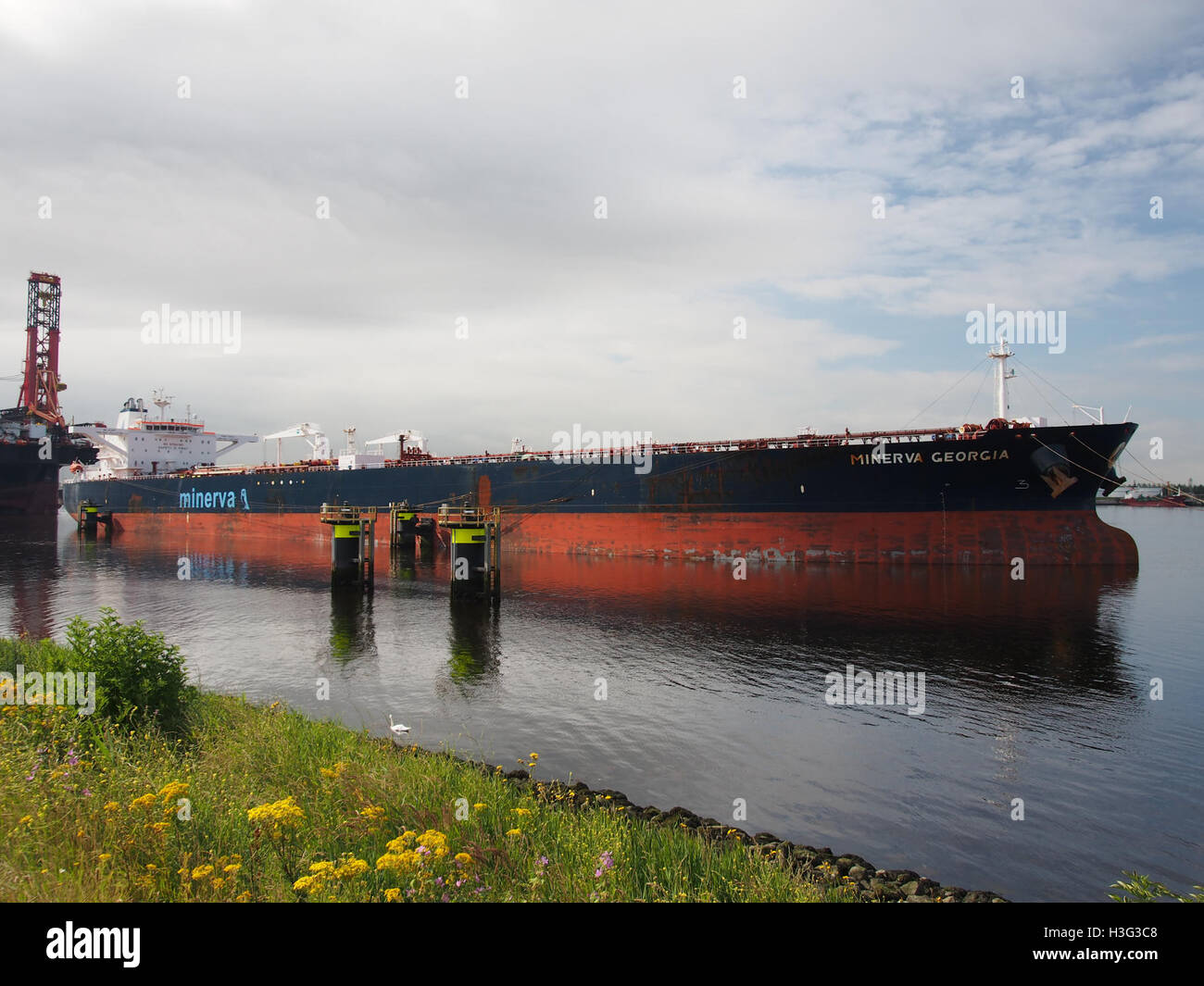 Die „Minerva Georgia“, ein Schiff, das mit der IMO-Nummer 9332157 identifiziert wurde, wird 2007 im Hafen von Rotterdam angedockt. Dieses Schiff ist in der weltweiten Schifffahrtsindustrie tätig und erfüllt Transport- und Logistikbedürfnisse in internationalen Gewässern. Stockfoto