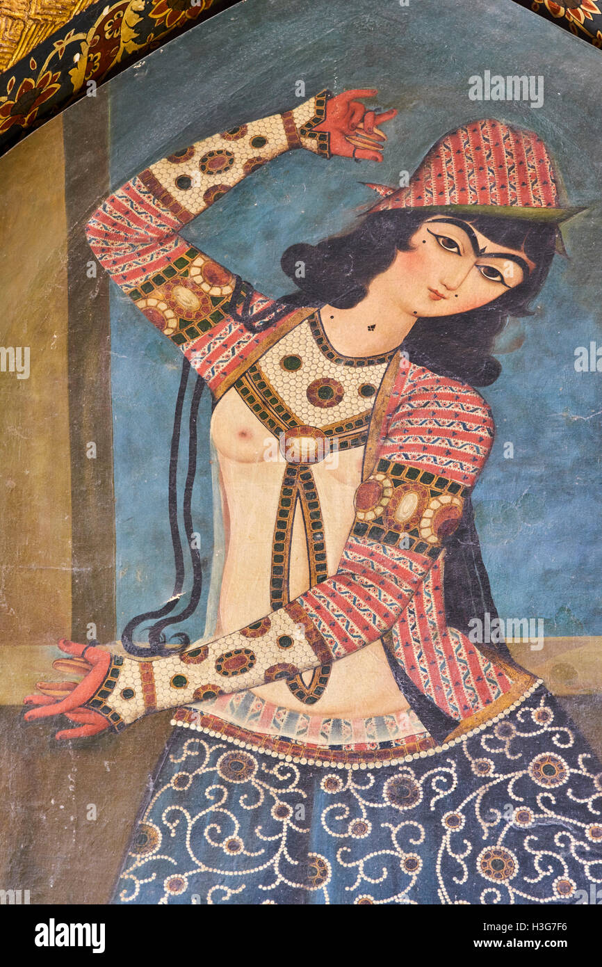 Iran, Provinz Fars, Shiraz, Qajar Ära Malerei, tanzen Mädchen Stockfoto