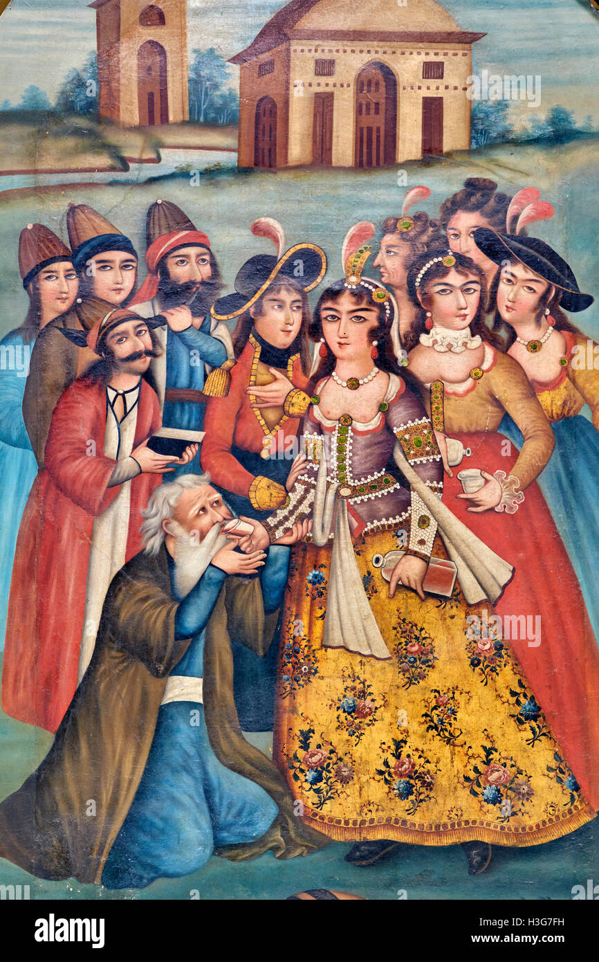 Iran, Provinz Fars, Shiraz, Qajar Ära Malerei, tanzen Mädchen Stockfoto