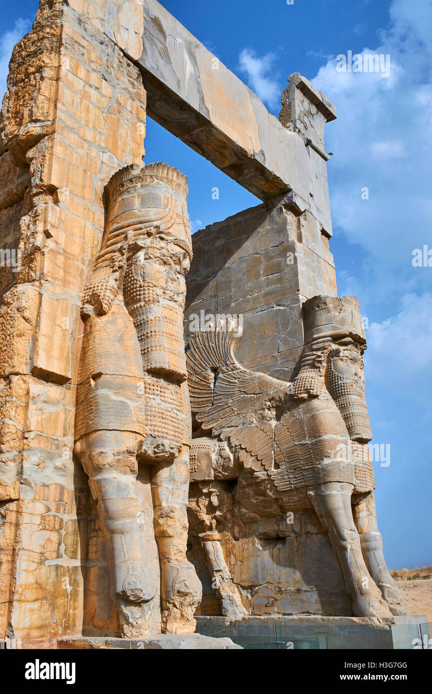 Iran, Provinz Fars, Persepolis, Achaemenid archäologische Stätte, Propylon, Tor aller Nationen, Weltkulturerbe der UNESCO Stockfoto