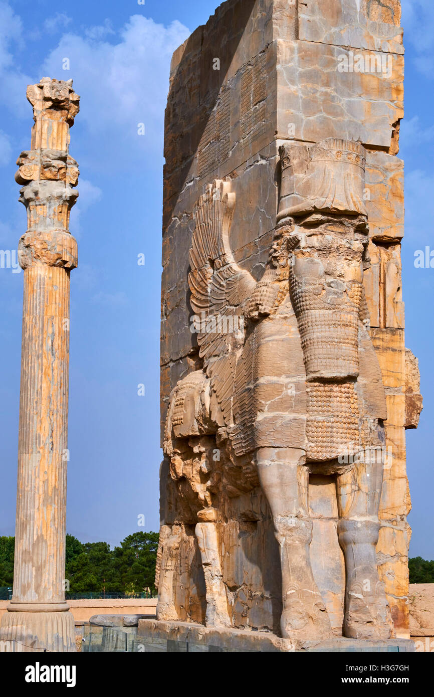 Iran, Provinz Fars, Persepolis, Achaemenid archäologische Stätte, Propylon, Tor aller Nationen, Weltkulturerbe der UNESCO Stockfoto