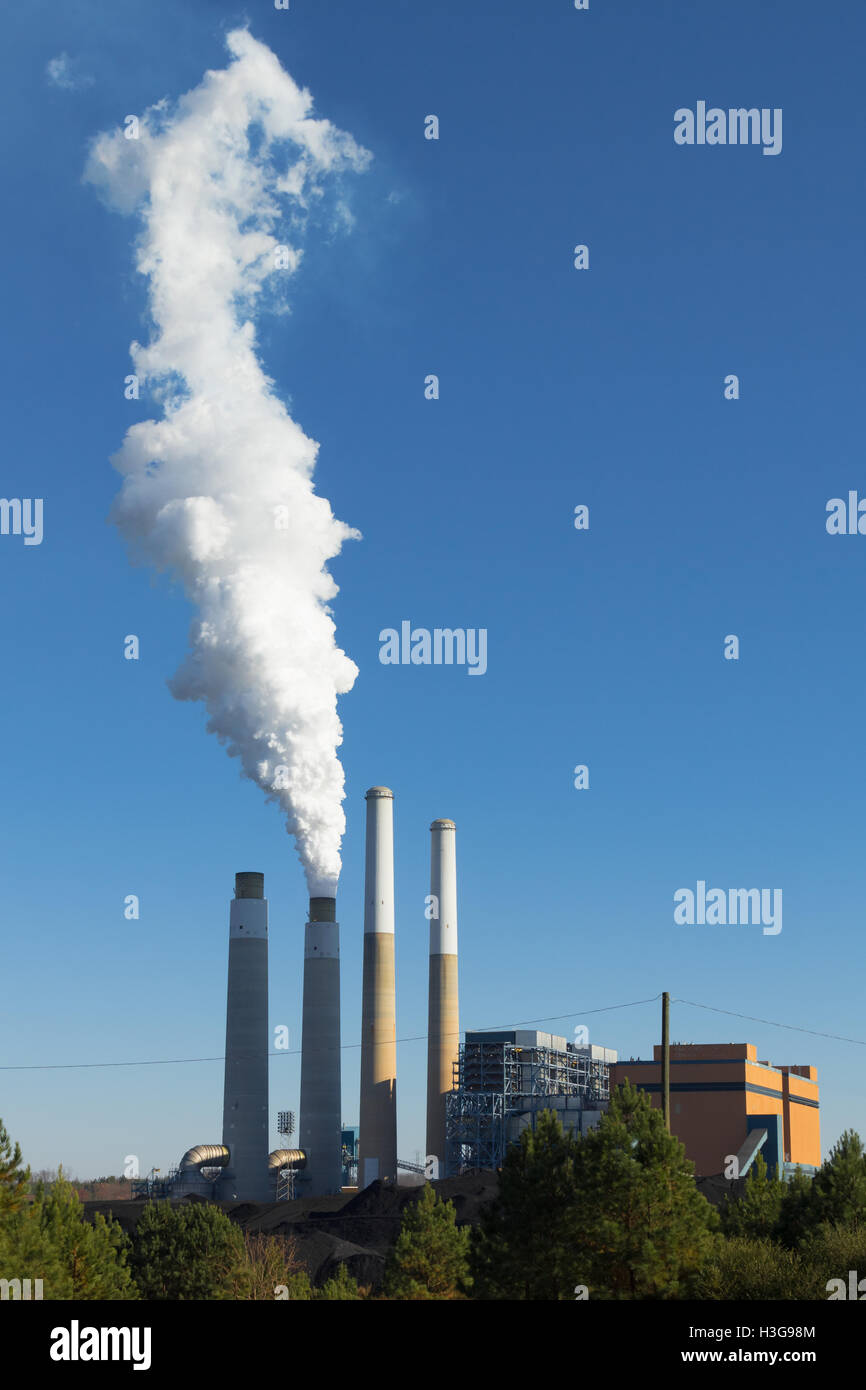 Nahaufnahme von Coal Fired Steam Station auf belews Lake, North Carolina, Duke Energy, Stockfoto