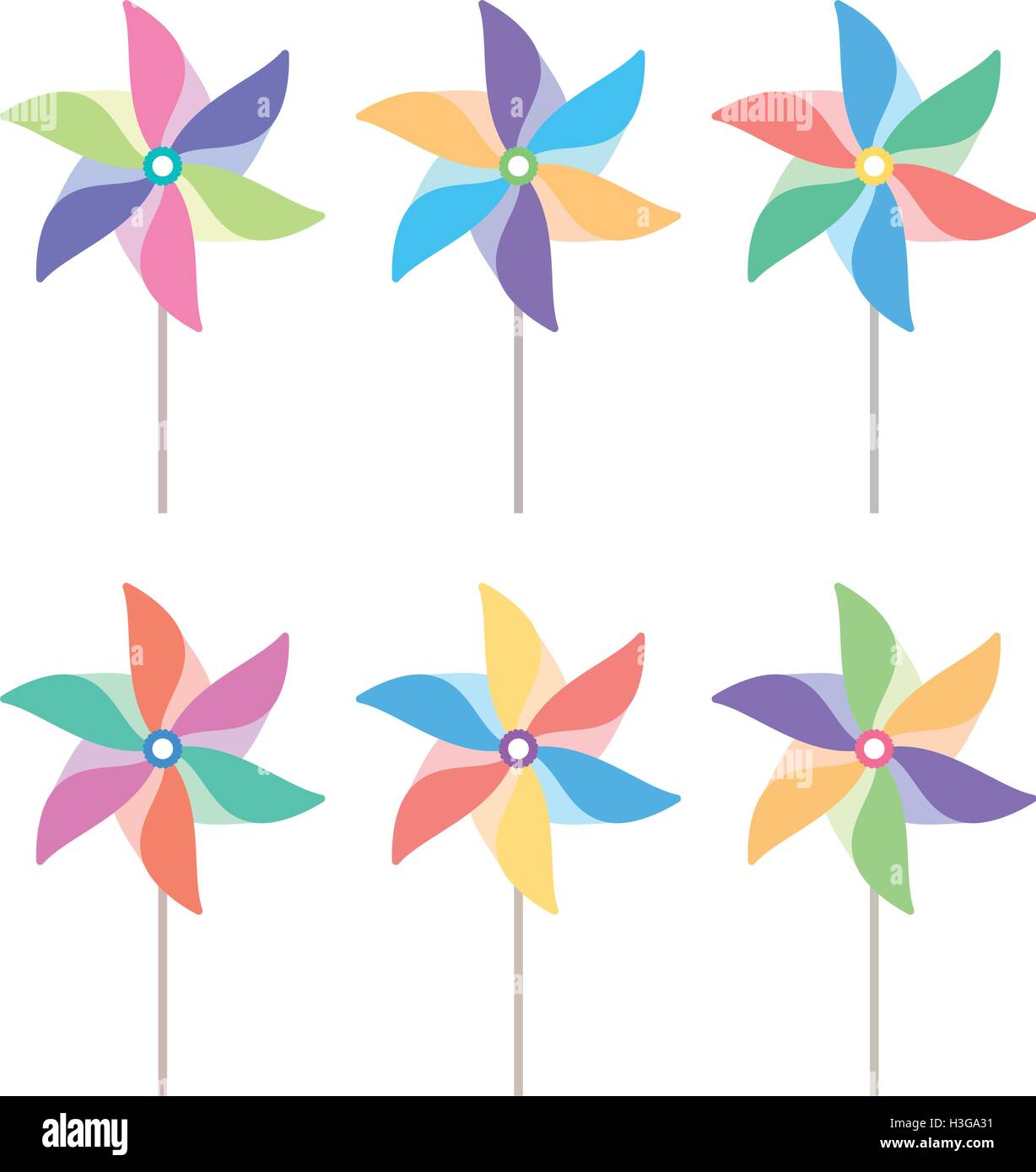 Vektor-bunt und gestreiften Windrad-set Stock Vektor