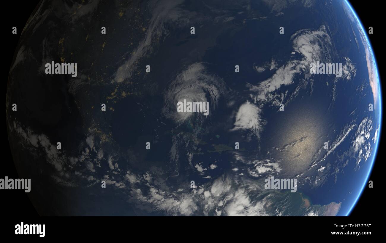 Atlantik, Vereinigte Staaten von Amerika. 8. Oktober 2016. Blick auf mächtige leitet Hurrikan Matthew von EUMETSAT-Satelliten als es der Küste Floridas 7. Oktober 2016 in den Atlantischen Ozean. Der Sturm brachte tropischer Sturm-Winde, Starkregen und gefährliche Brandung an der Ostküste der Vereinigten Staaten. Bildnachweis: Planetpix/Alamy Live-Nachrichten Stockfoto