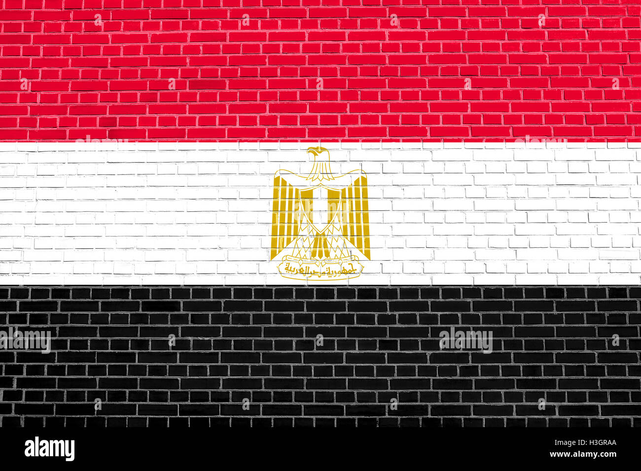 Ägyptische offizielle Nationalflagge. Arabische Republik Ägypten patriotische Symbol, Banner, Hintergrund-Element. Flagge von Ägypten auf Ziegel Stockfoto