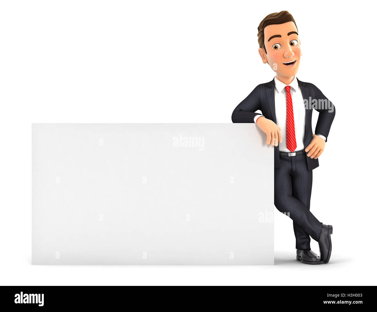 3D Geschäftsmann weiße Wand gelehnt, Abbildung mit isolierten weißen Hintergrund Stockfoto