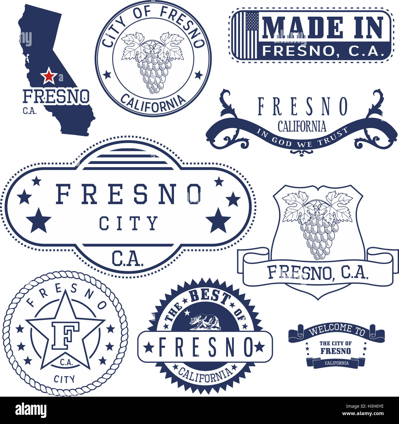 Reihe von generischen Marken und Zeichen der Fresno City, Kalifornien Stockfoto