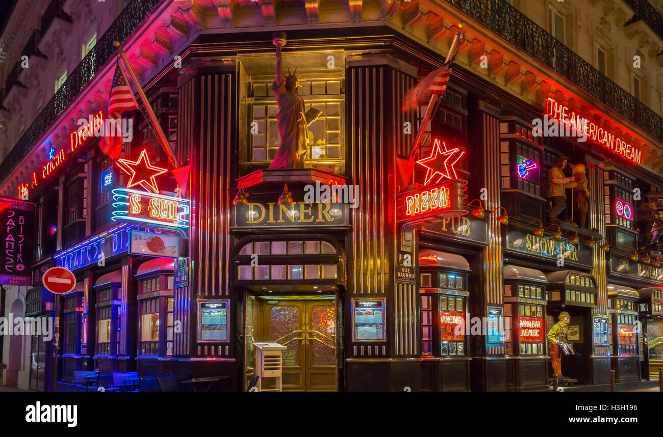 Paris, Frankreich-Oktober 06, 2016: The American Dream ist ein berühmtes Restaurant und Veranstaltungsort in Paris bei 21 rue Daunou in der Nähe Stockfoto