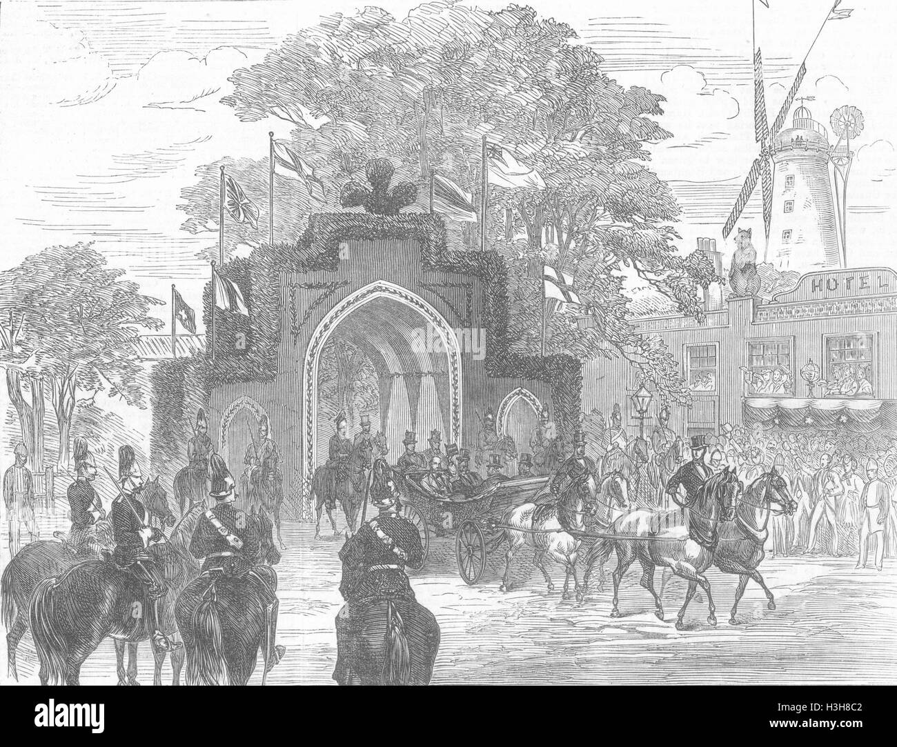 NORFOLK Yarmouth Triumphbogen, Southtown Station 1872. Illustrierte London News Stockfoto