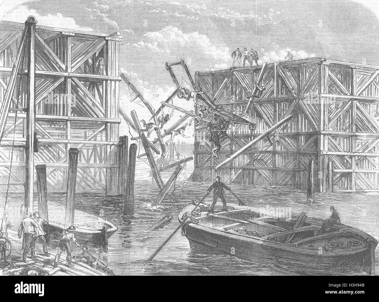 Londoner Blackfriars Bridge Zugunglück 1863. Illustrierte London News Stockfoto