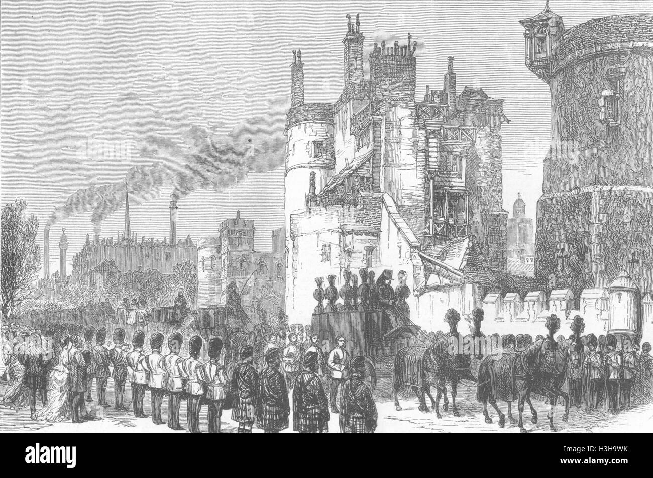 LONDON-Beerdigung von Sir Burgoyne-Parade, Tower Wharf 1871. Die Grafik Stockfoto