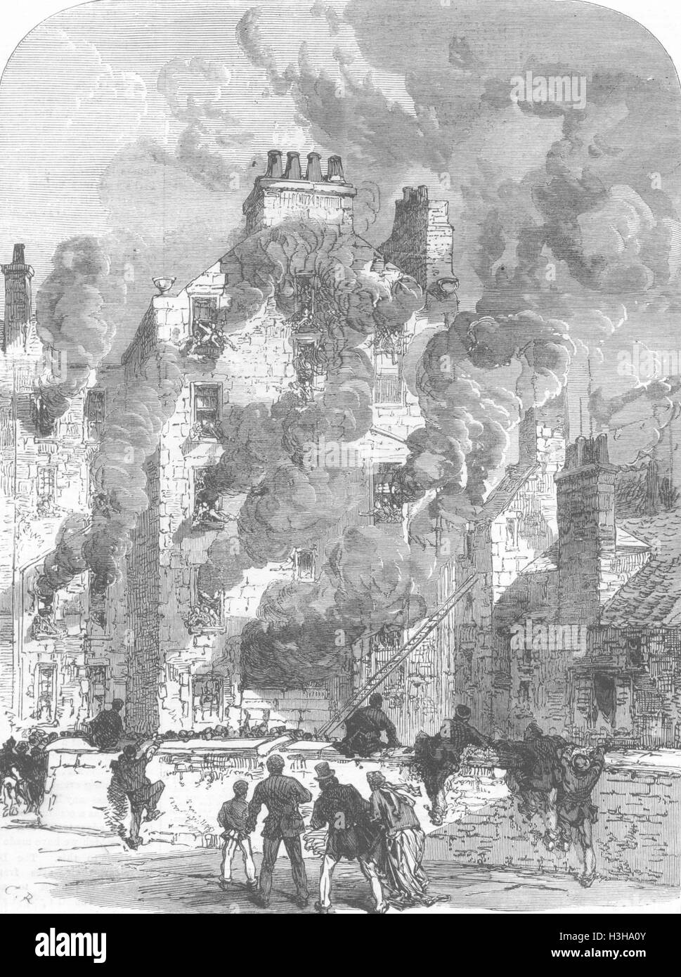 Schottland tödlichen Feuer, Canongate, Edinburgh 1867. Illustrierte London News Stockfoto