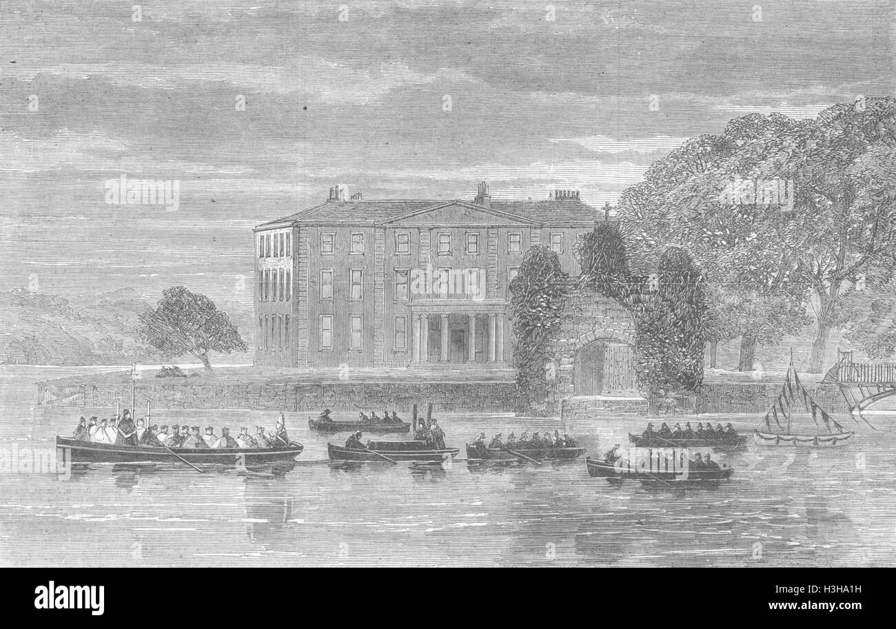 YORKS Walton Hall(Waterton), Boote, See 1865. Illustrierte London News Stockfoto