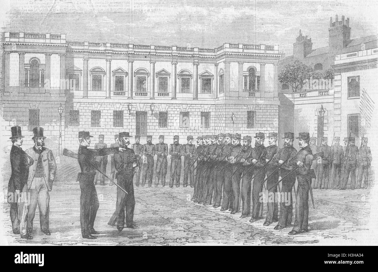 Militärischen Drill, Hof, Burlington Haus in LONDON 1859. Illustriert von Zeiten Stockfoto