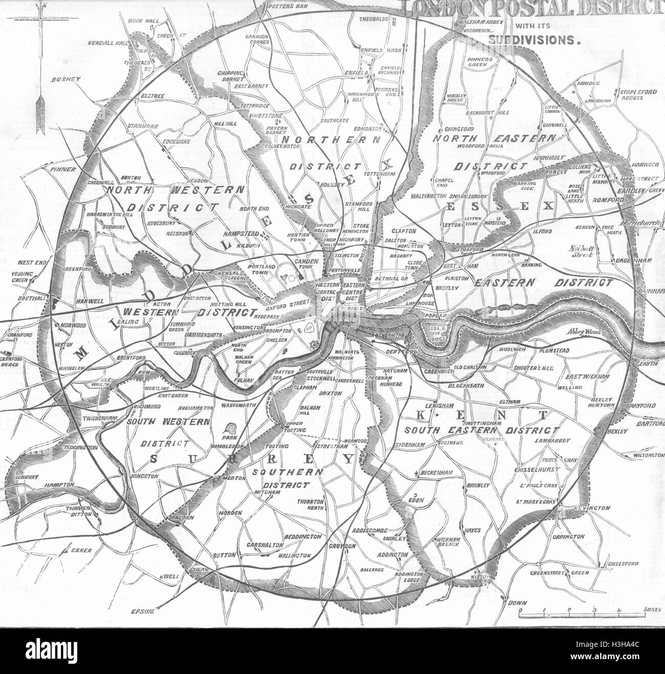 LONDON-Einführung von Postleitzahlen London 1857. Illustrierte London News Stockfoto